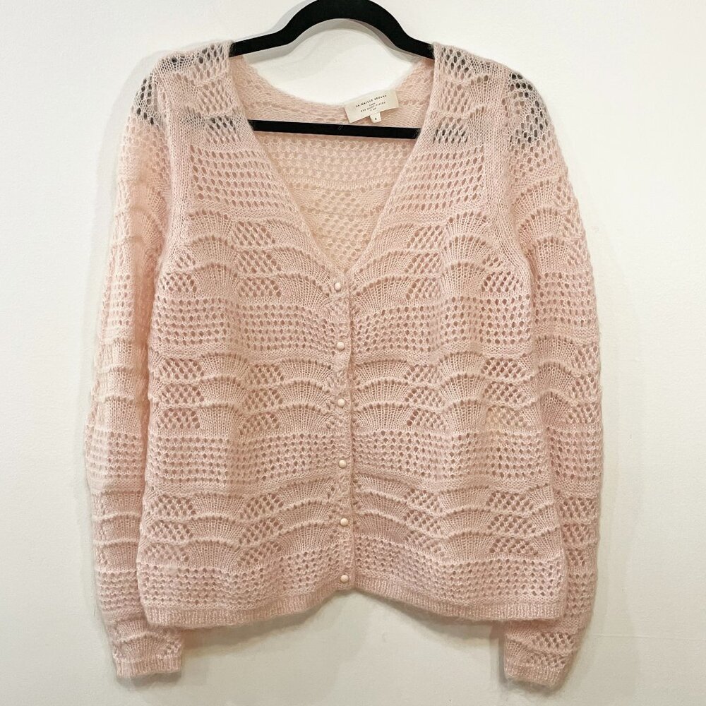 EUC Sezane Alanis Fancy Knit Mohair Wool Cardigan Blush Pink Small - Picture 2 of 8